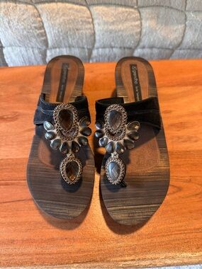 Embellished Black Teardrop Slide Sandals - Women's